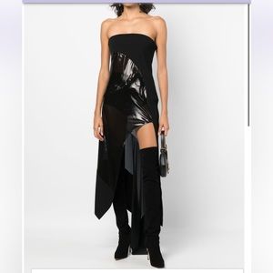 MUGLER Lacquered Asymmetric Strapless Silk Blend Gown